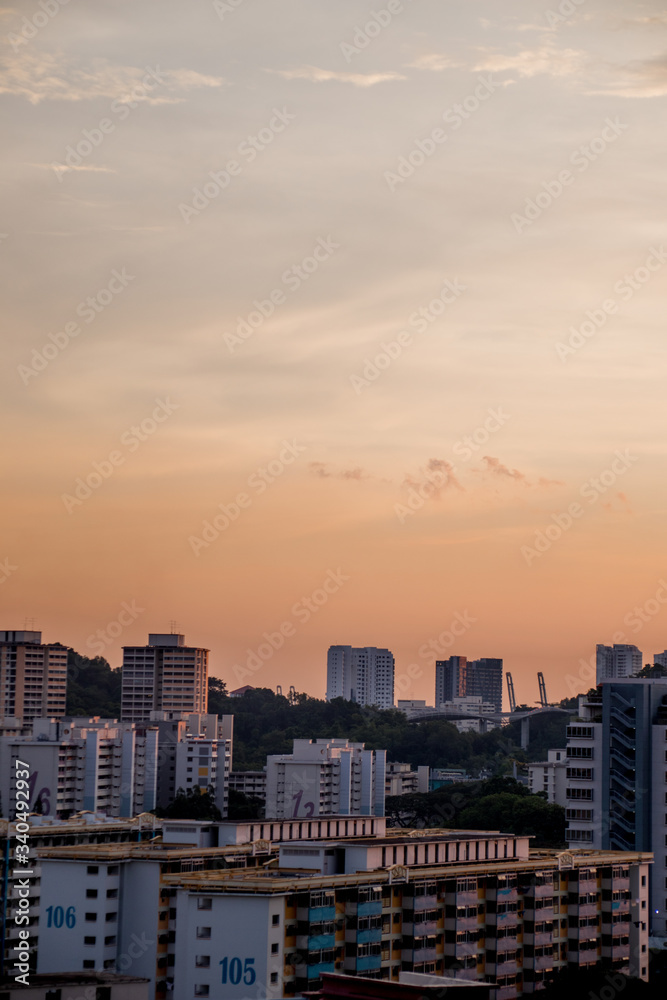 rosy sunset in city