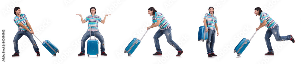 Young man travelling with suitcases isolated on white Young man travelling with suitcases isolated on white