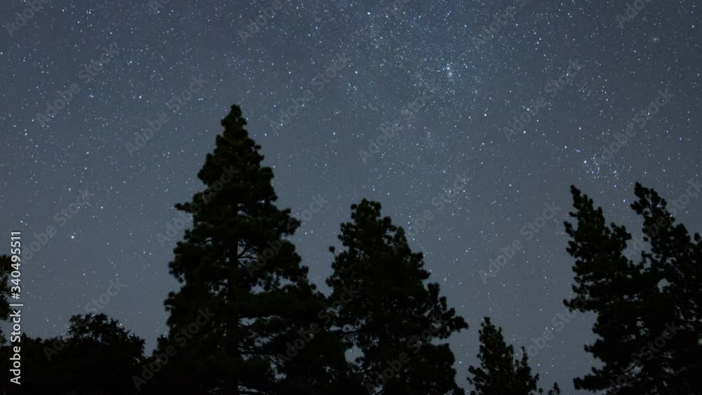 Summer Milky Way Galaxy 24mm Northwest Starry Sky Above Pine Forest Time Lapse Pan Left Summer Milky Way Galaxy 24mm Northwest Starry Sky Above Pine Forest Time Lapse Pan Left