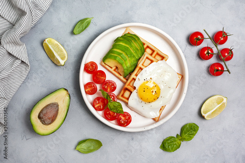savory waffles with avocado, egg