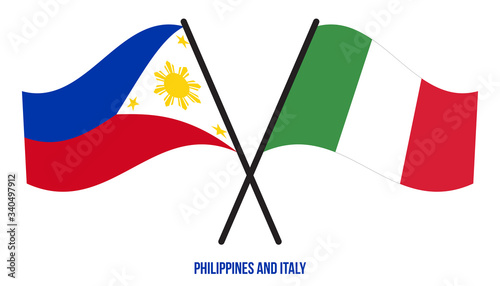 Philippines and Italy Flags Crossed And Waving Flat Style. Official Proportion. Correct Colors