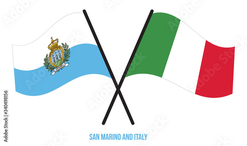San Marino and Italy Flags Crossed And Waving Flat Style. Official Proportion. Correct Colors