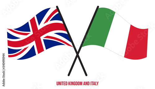 United Kingdom and Italy Flags Crossed And Waving Flat Style. Official Proportion. Correct Colors