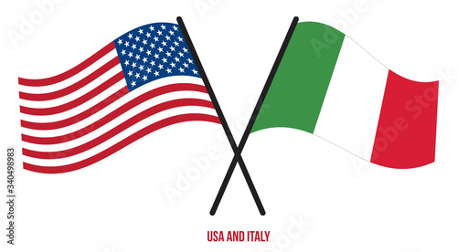 USA and Italy Flags Crossed And Waving Flat Style. Official Proportion. Correct Colors
