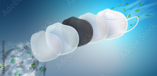 5 layers filter N95 respirator mask. first layer is coated with antiseptic, virus and bacteria Layer 2 fabric fine trap dust PM2.5, Layer 3 absorbing carbon,Layer 4 thin fabric,Layer 5 cotton fabric.
