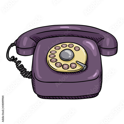 Vector Cartoon Retro Purple Rotary Telephone