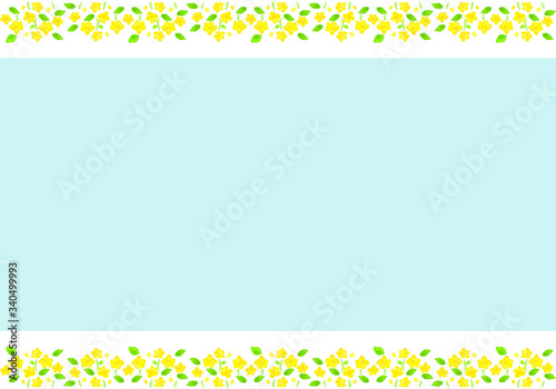 水彩画の菜の花と水色背景のフレーム