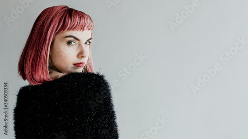 Fotografie Model with a blunt bob haircut