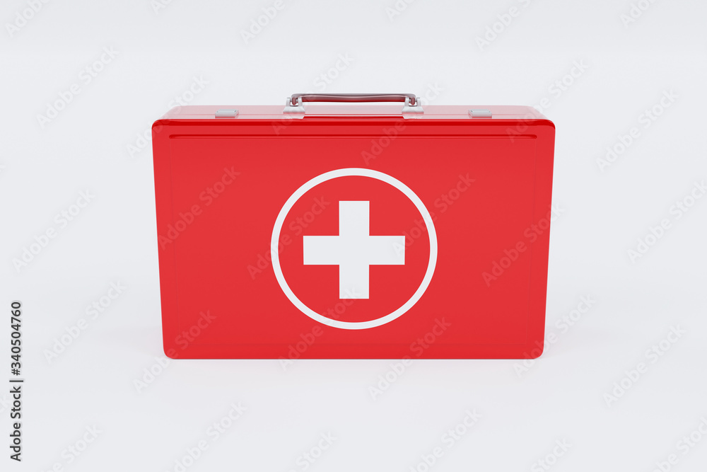 Fototapeta premium First aid kit box isolated on white background. 3d rendering - illustration.