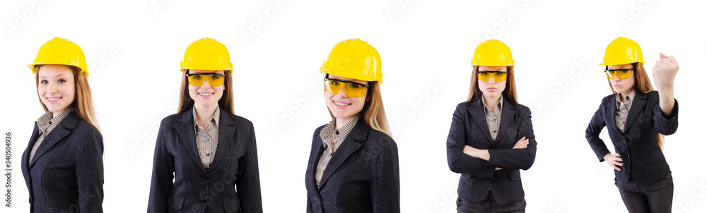 Woman construction worker isolated on white Woman construction worker isolated on white