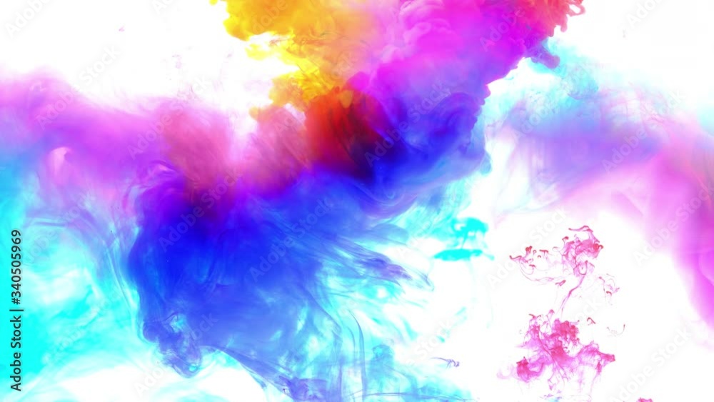 4K ,Color paint drops in water , abstract color mix , drop of Ink color mix paint falling on water Colorful ink in water, 4K footage,
