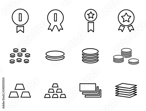 お金,メダル,紙幣などのアイコンセット