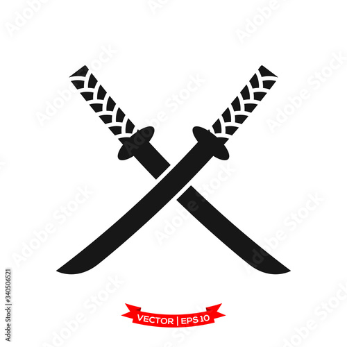 samurai sword icon vector logo template, crossed katana vector icon