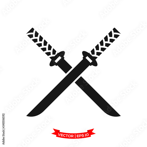 samurai sword icon vector logo template, crossed katana vector icon