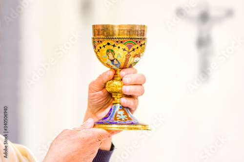 Obraz na plátne chalice with wine, blood of christ, ready for the communion of the faithful