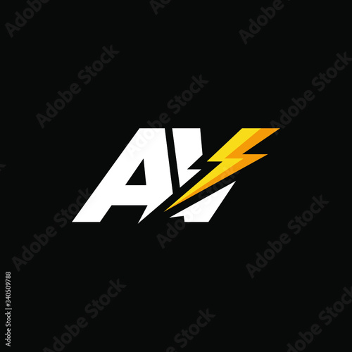 Initial Letter AV with Lightning