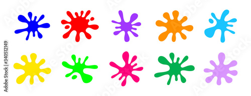 colorful blob colors isolated on white background, primary colors for children learning art, drop splash of primary basic color, blue red yellow and green colors blob splash simple for art symbol