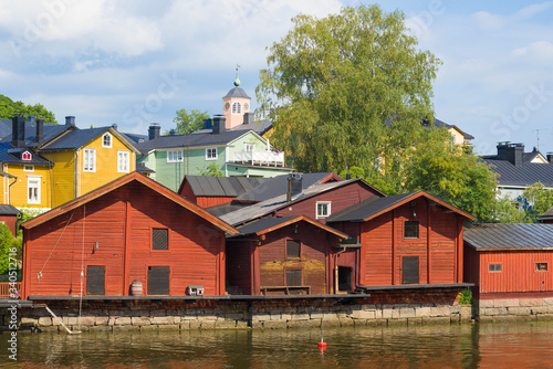 Old wooden barns in the landscape of old Porvo on a July day. Finland photo