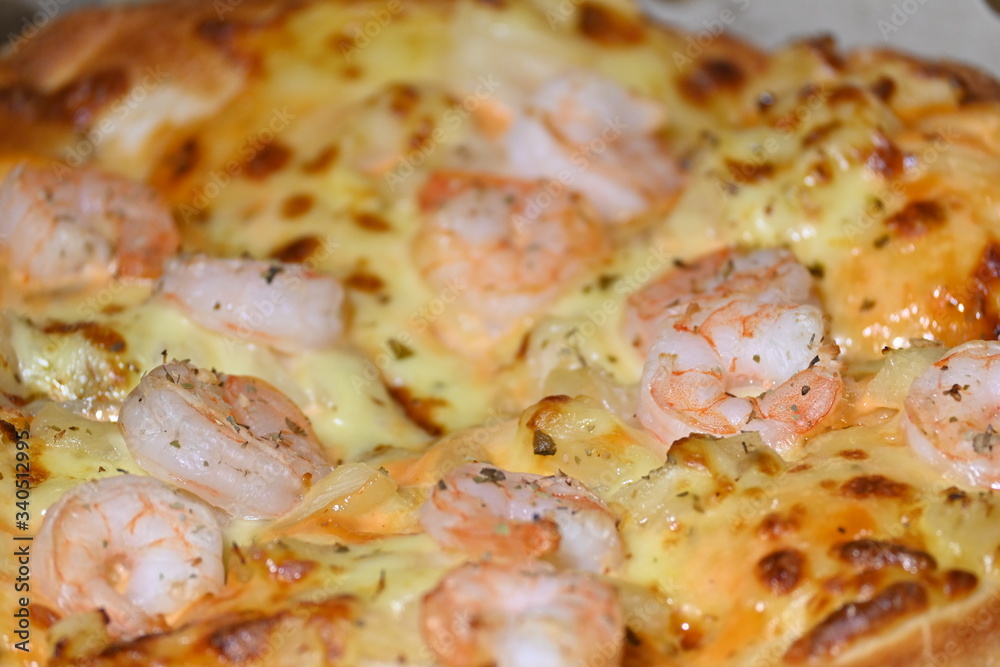 italian pizza cheese with pineapple and shrimp topping sea food