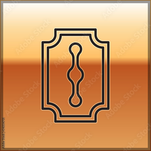 Black line Blade razor icon isolated on gold background. Vector Illustration