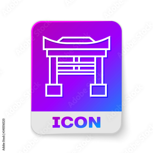White line Japan Gate icon isolated on white background. Torii gate sign. Japanese traditional classic gate symbol. Rectangle color button. Vector Illustration