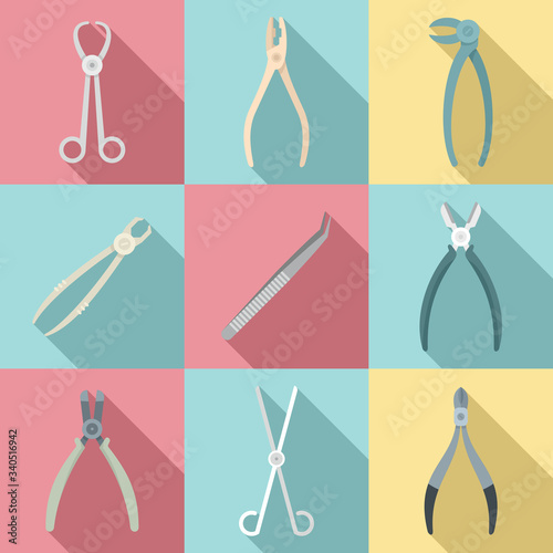 Forceps icons set. Flat set of forceps vector icons for web design