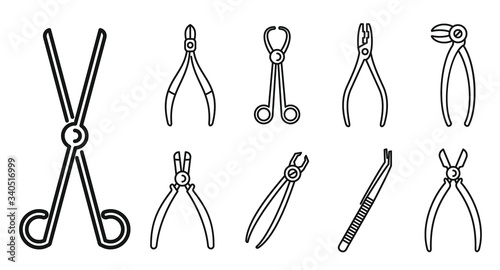 Clinic forceps icons set. Outline set of clinic forceps vector icons for web design isolated on white background