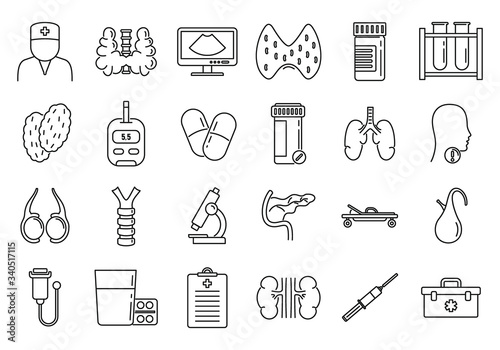 Endocrinologist doctor icons set. Outline set of endocrinologist doctor vector icons for web design isolated on white background