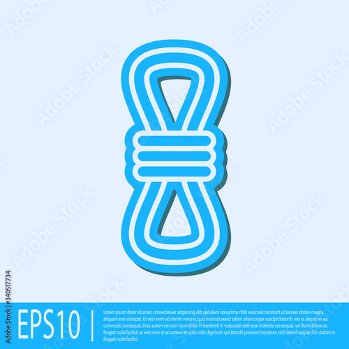 Blue line Climber rope icon isolated on grey background. Extreme sport. Sport equipment. Vector Illustration