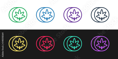 Set line Herbal ecstasy tablets icon isolated on black and white background. Vector Illustration