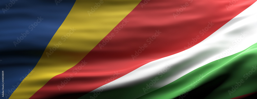 Fototapeta premium Seychelles national flag waving texture background. 3d illustration
