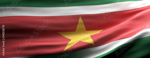 Suriname national flag waving texture background. 3d illustration