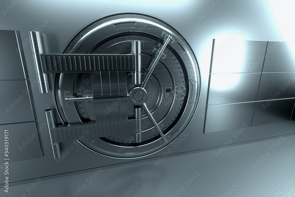 Bank vault door, large safe, sturdy metal. The concept of bank deposits, deposit, cells, good protection of savings. Copy space, 3D illustration, 3D render. Bank vault door, large safe, sturdy metal. The concept of bank deposits, deposit, cells, good protection of savings. Copy space, 3D illustration, 3D render.