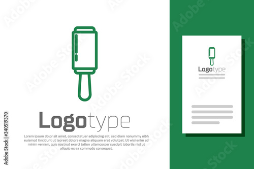 Green line Adhesive roller for cleaning clothes icon isolated on white background. Getting rid of debris, dust, hair, fluff, pet wool. Logo design template element. Vector Illustration