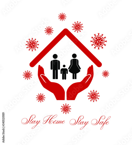 Family wearing mask - Vector design of male female child symbols wearing masks for virus covid-19 protection