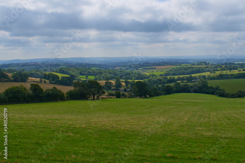 Rolling hills and fields over Herefordshire countryside