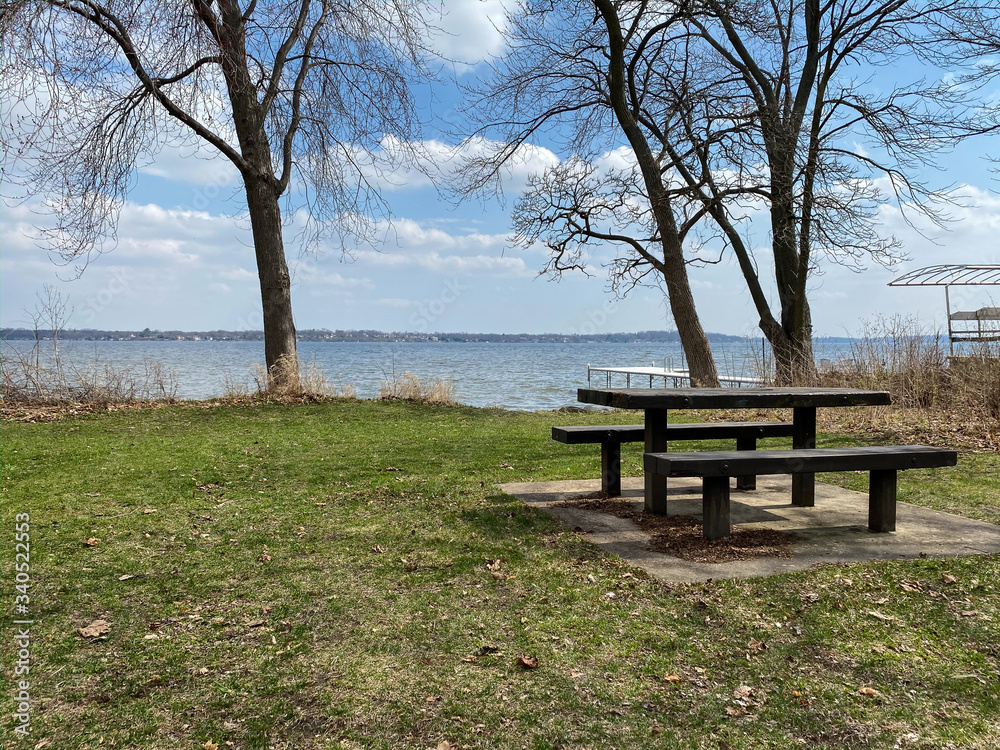 picnic table at the lake