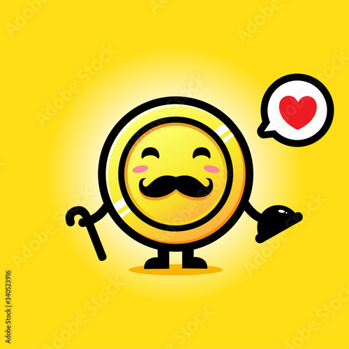 Mustache coin mascot vector design