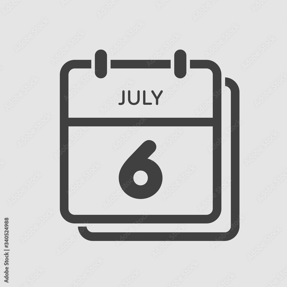 Icon calendar day 6 July, summer days of the year Icon calendar day 6 July, summer days of the year