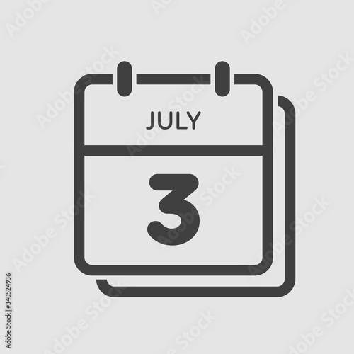 Icon calendar day 3 July, summer days of the year