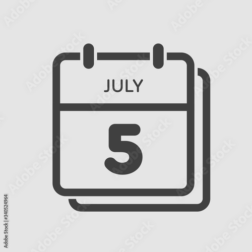 Icon calendar day 5 July, summer days of the year
