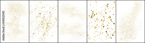 Set of Gold Glitter Texture Isolated on White Background. Golden stardust. Amber Particles Color. Sparkles Rain. Vector Illustration, Eps 10.