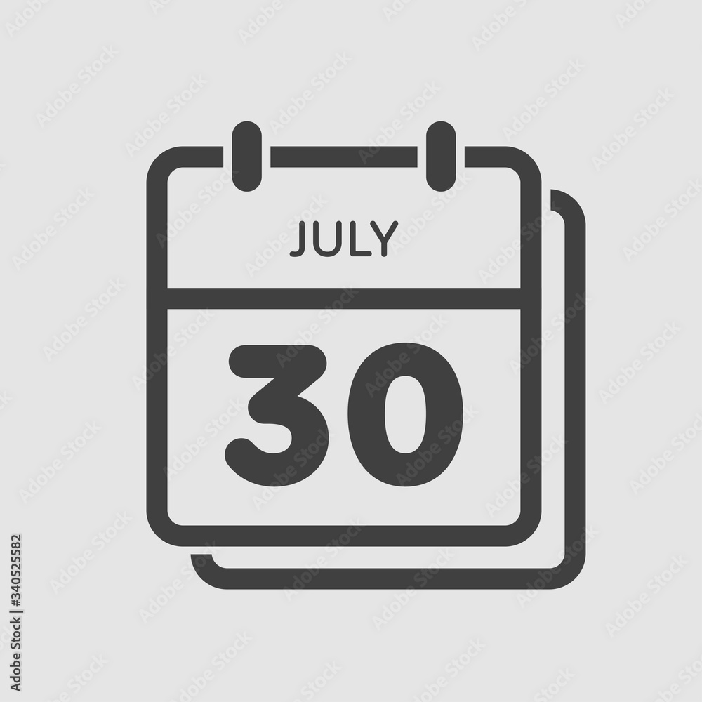 Icon calendar day 30 July, summer days of the year Icon calendar day 30 July, summer days of the year