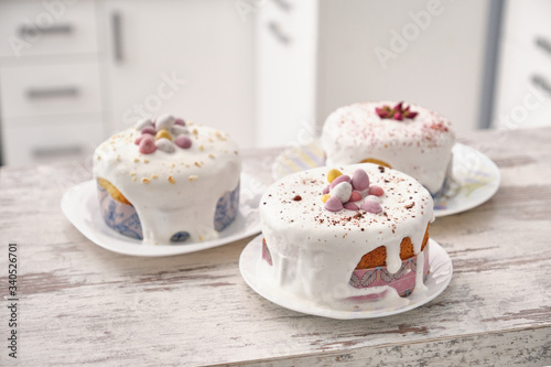 Easter Cakes - Traditional Kulich, Paska Easter Bread. Traditional Easter spring
