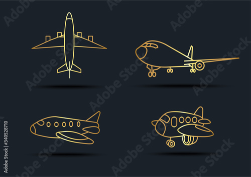 Abstract background of Airplane sets,transportation,Gold color,vector illustrations