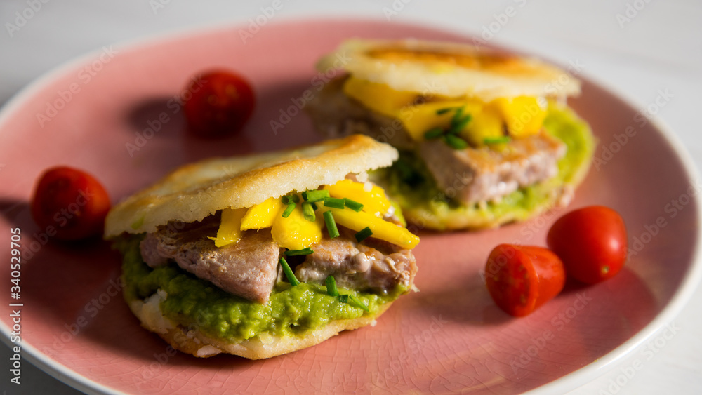 Chicken avocado arepas from Venezuela