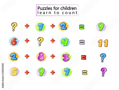kids learning game ,Workbook on mathematics for preschool education. puzzles for children. learn to count. Vector