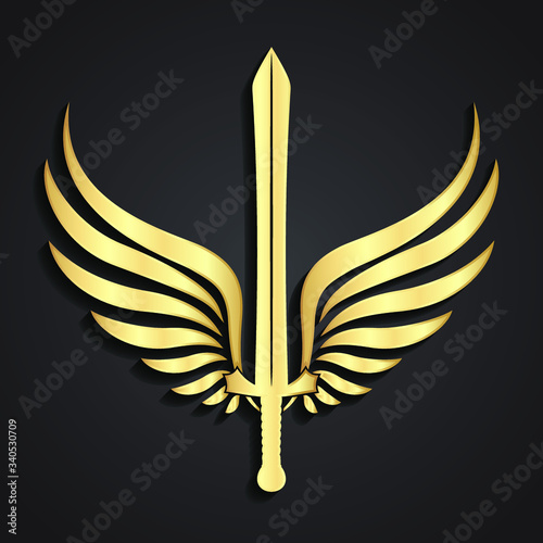 3d winged sword gold symbol