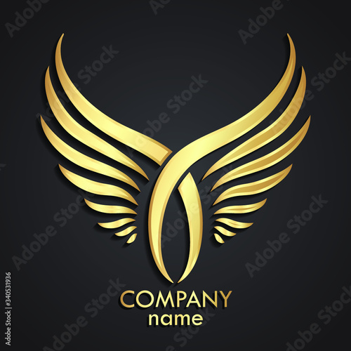 3d golden crossed double wings logo