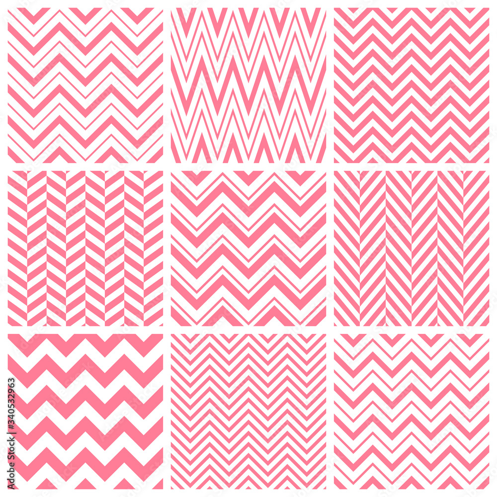 Vector set of pink chevron seamless patterns